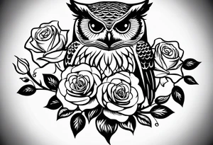Barred owl and a rose with writing “but the greatest of these is love” tattoo idea
