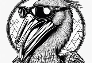 angry pelican wearing goggles tattoo idea