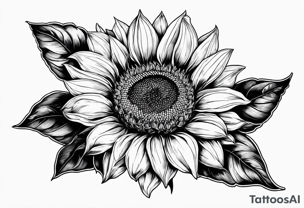 Sunflower realistic black and white fine line detailed tattoo idea Sunflower realistic black and white fine line detailed tattoo idea