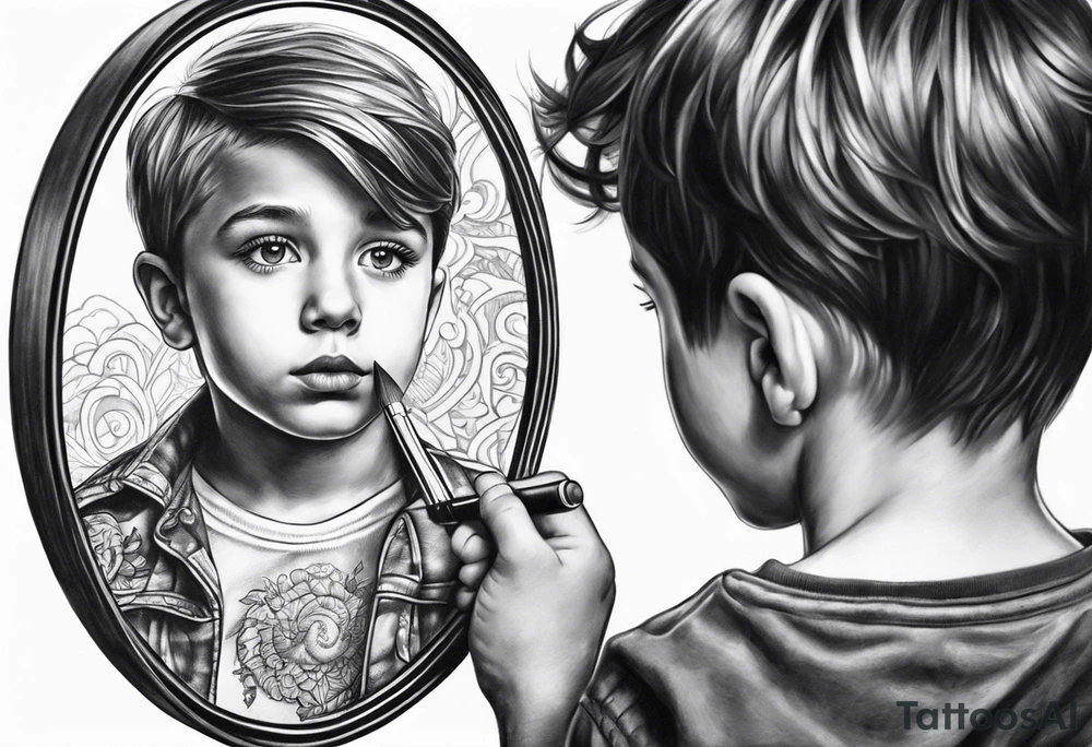 Boy looking in mirror tattoo idea