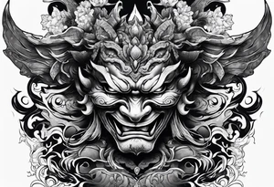 Oni mask with  adragon flying around the outside of it tattoo idea