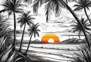 Sunset on beach palm trees tattoo idea