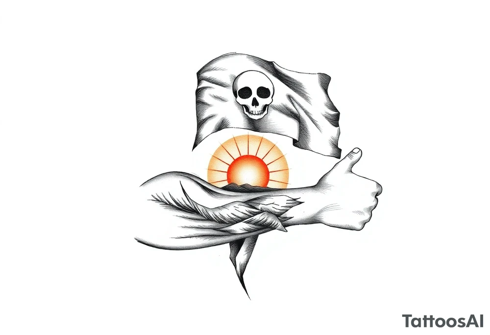 pirate flag, sun rise, tattoo idea