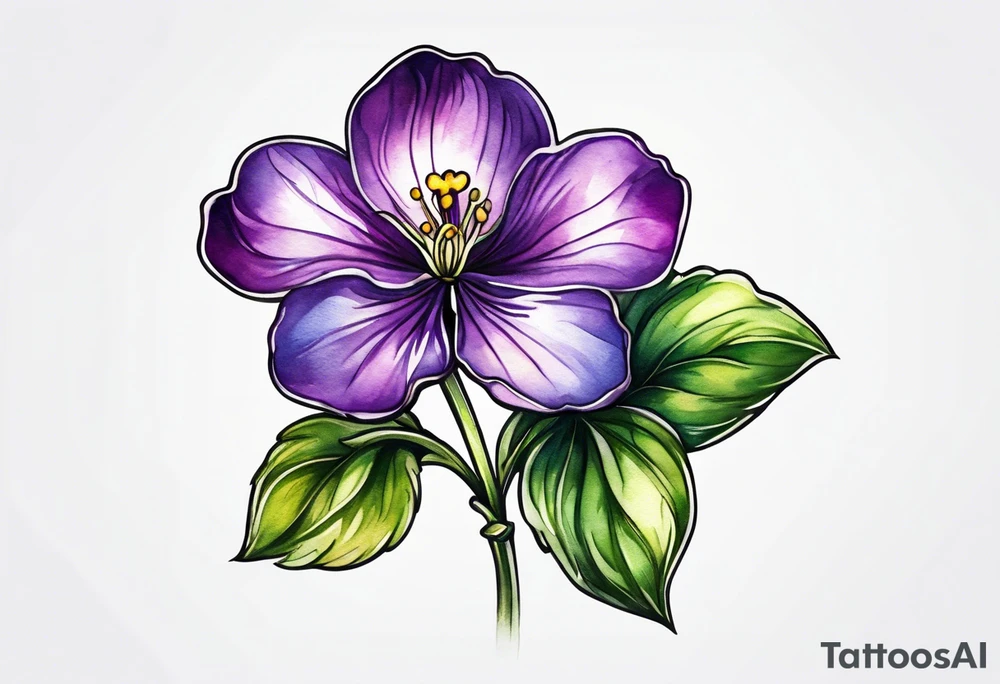 Small Violet flower with stem tattoo idea