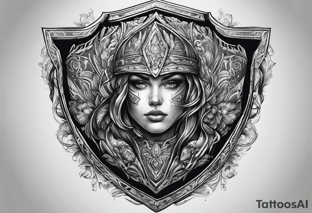 people in the dark inside a shield shape tattoo idea