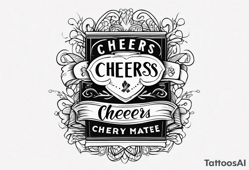 Cheers Mate text, armband +Cancer Ribbon +artistic tattoo idea