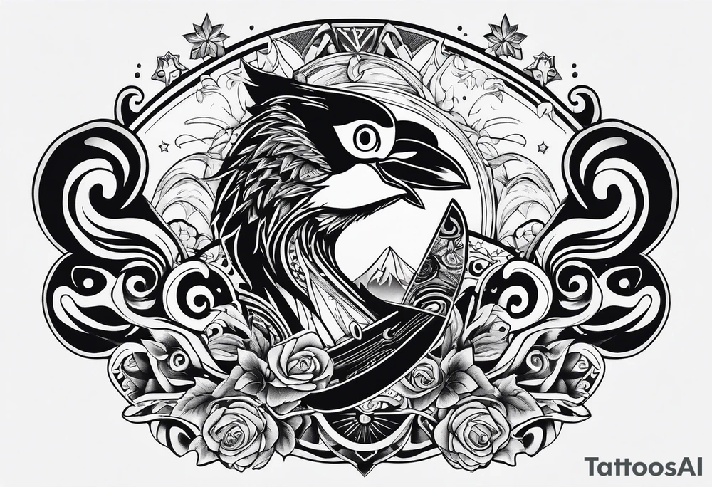 snowboarding in traditional american tattoo style tattoo idea