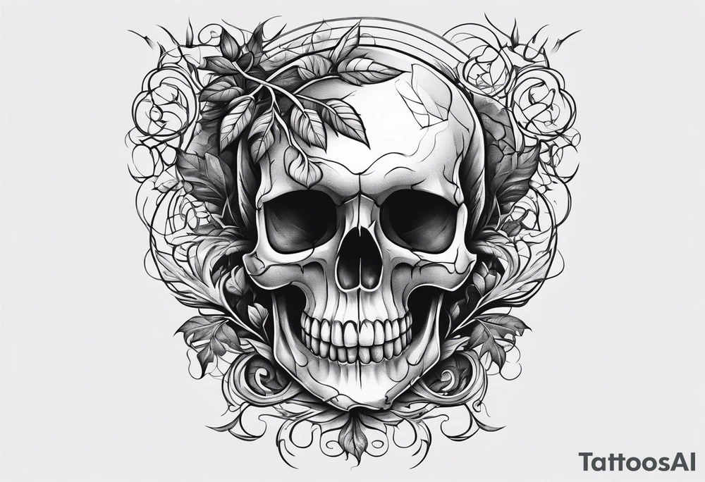 skull with vines and roots running thru tattoo idea