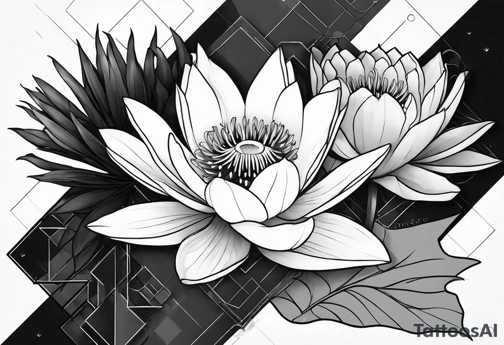 a tattoo with a waterlily and a gladiolus with two surnames tattoo idea