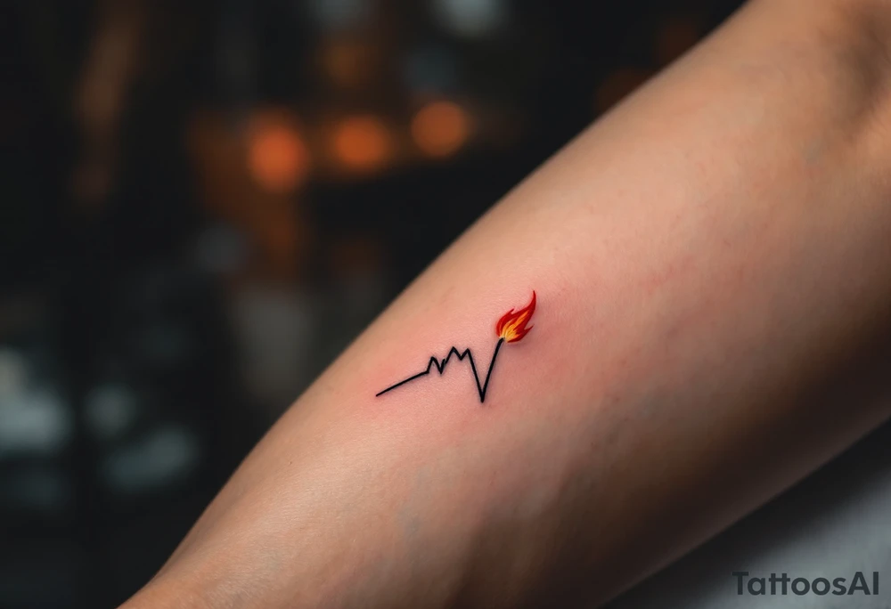 A red EKG line transforming into a small flame at the peak, symbolizing passion and energy. tattoo idea