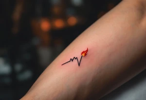 A red EKG line transforming into a small flame at the peak, symbolizing passion and energy. tattoo idea
