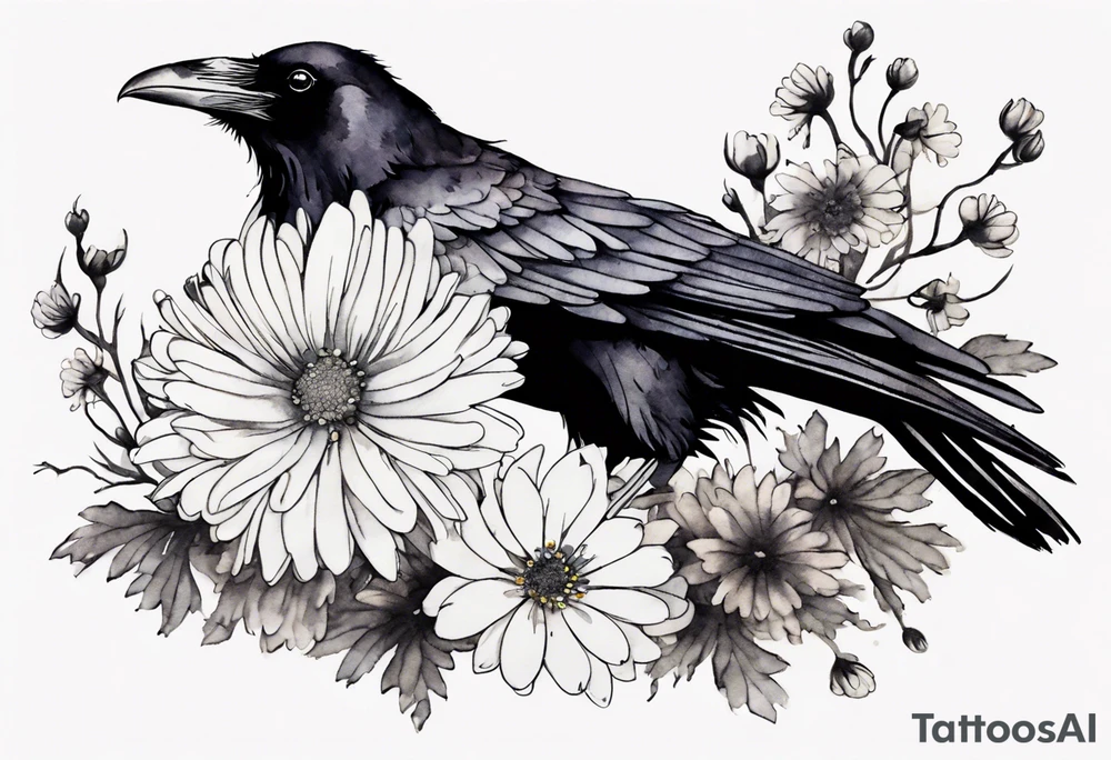a raven with a small white chrysanthemum headband tattoo idea a raven with a small white chrysanthemum headband tattoo idea