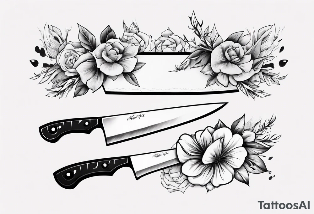 chef knife with flowers on the blade tattoo idea