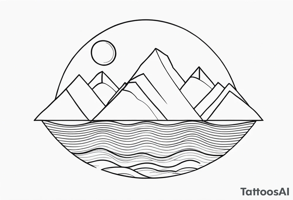 Line art minimalist sun mountain ocean simple 
Basic one line tattoo idea