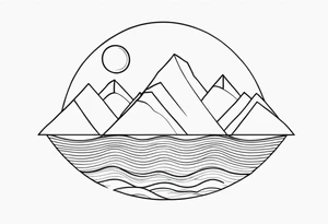 Line art minimalist sun mountain ocean simple 
Basic one line tattoo idea