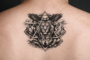 Strength, humble, honourable, respectful, being adaptable to all situations

Using animals, elements (earth wind fire water), geometric shapes tattoo idea