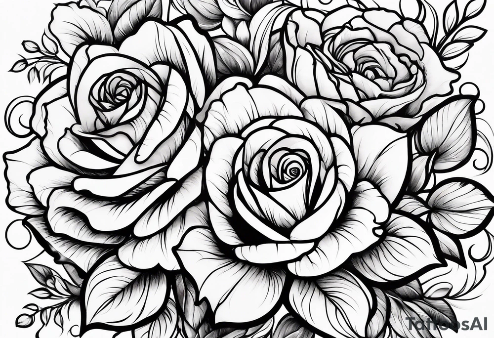 Roses and tulips with decorative swirls tattoo idea