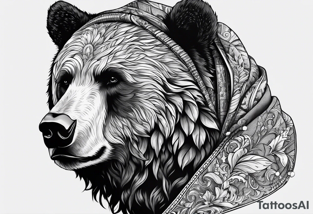a man with a bear's head instead of a hood and a beard tattoo idea