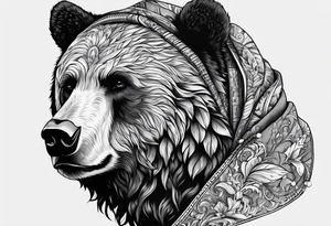 a man with a bear's head instead of a hood and a beard tattoo idea