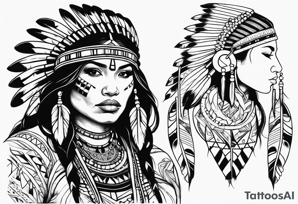 Entire body Native American woman tattoo idea