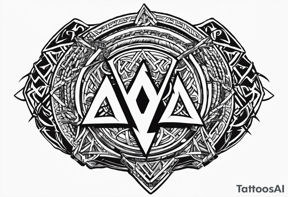 Valhalla berserker round shield axe
Valknut barbed wire chains tattoo idea