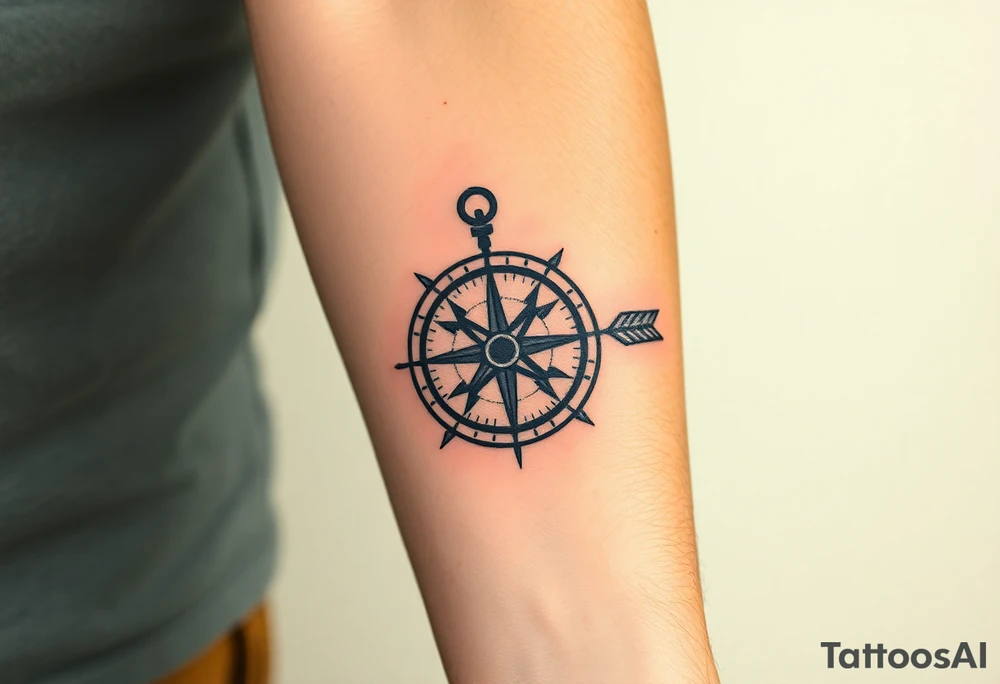 rustic compass/clock with a native american arrow going thru it and say "True North" tattoo idea