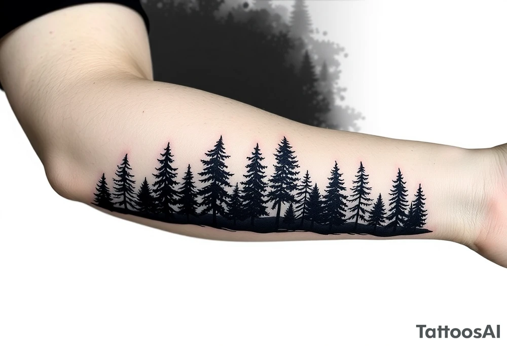 Coniferouse forest silhouette around the forearm a tattoo tattoo idea