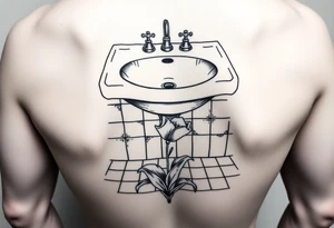 bathroom sink on tile floor with lily coming up out of the floor tattoo idea
