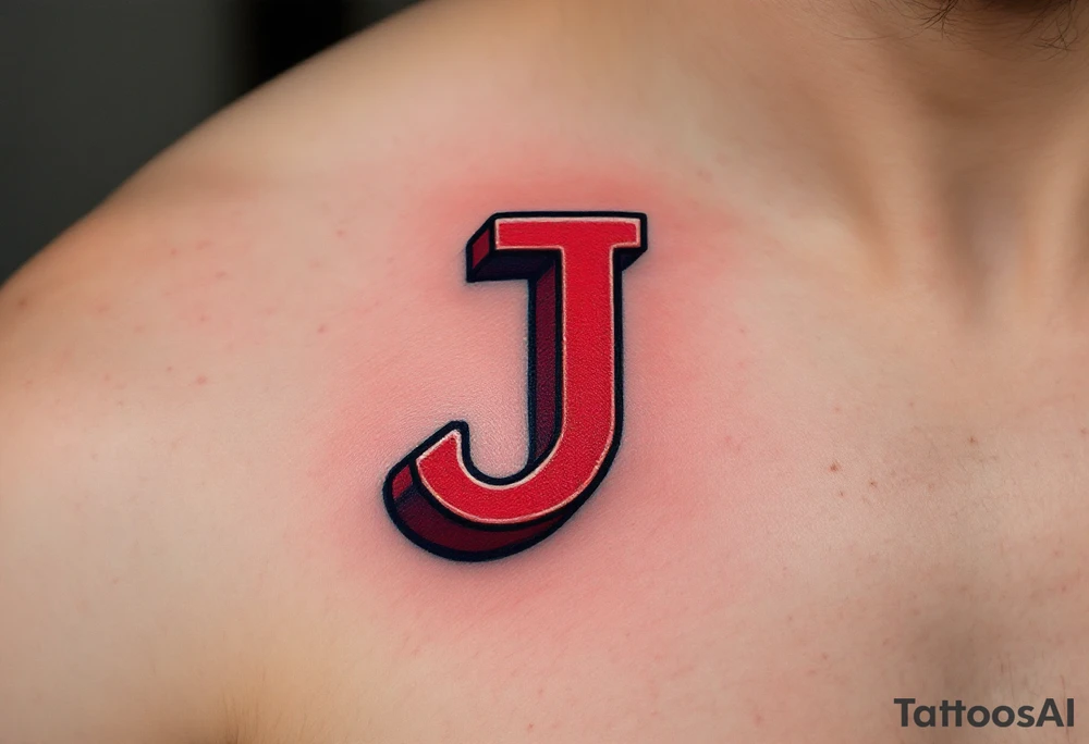 3D block "J" in brick red, shaded to look like it's rising from the skin. tattoo idea