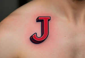 3D block "J" in brick red, shaded to look like it's rising from the skin. tattoo idea