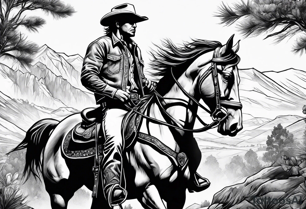 Cowboy riding off on a horse with shotgun tattoo idea