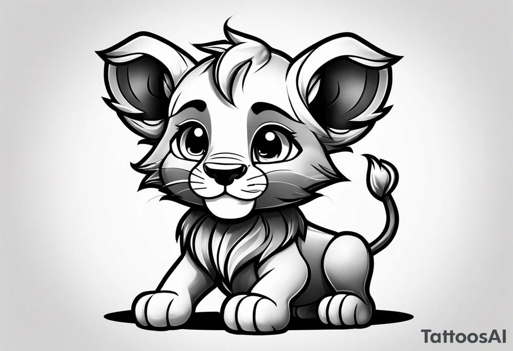 super cute cartoon lion cub no background tattoo idea