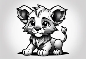 super cute cartoon lion cub no background tattoo idea