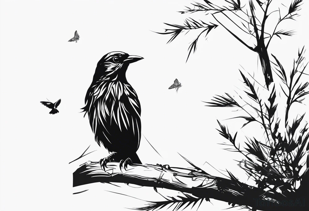pássaro corvo pousando tattoo idea
