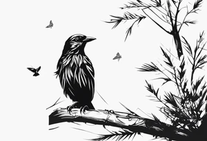 pássaro corvo pousando tattoo idea