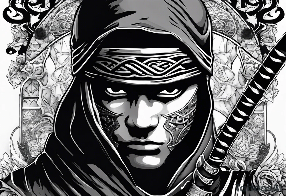 the letters A R in the middle of a ninja headband tattoo idea