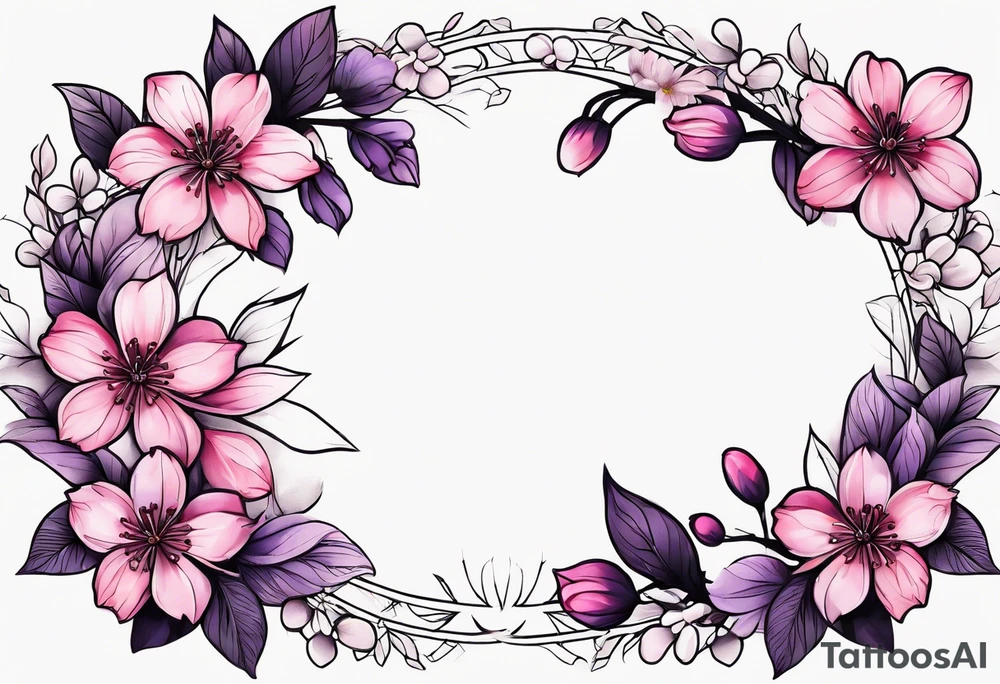 Flower wreath cherry blossoms pinks and purples tattoo idea Flower wreath cherry blossoms pinks and purples tattoo idea