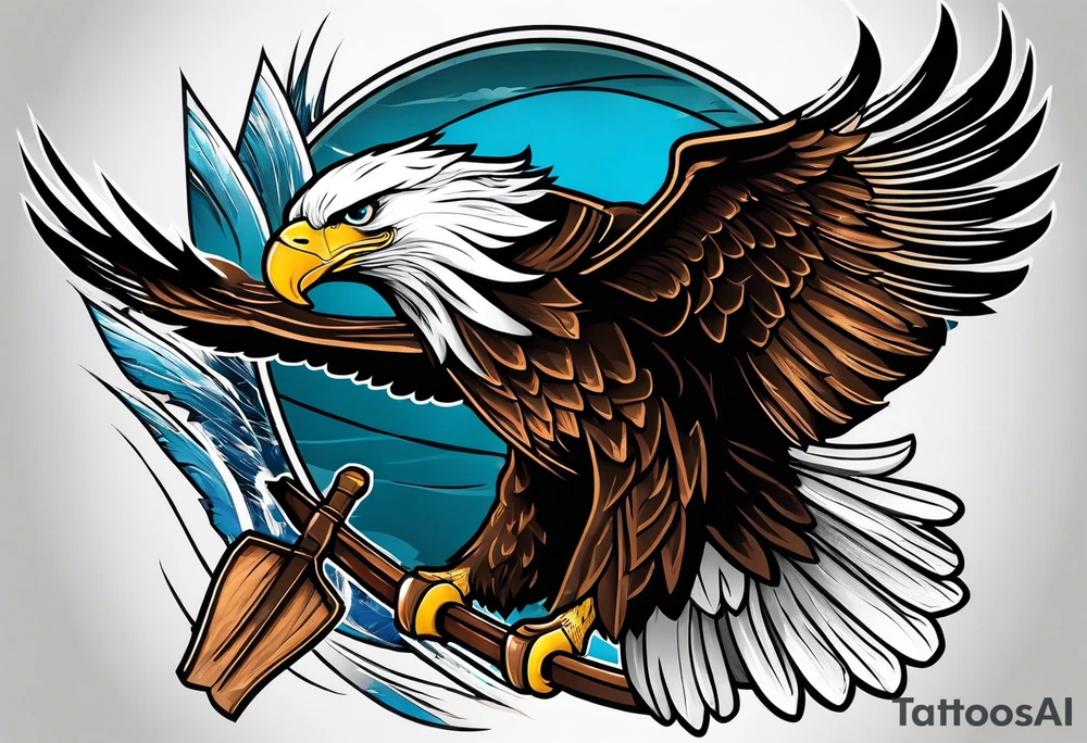 eagle flying with an oar tattoo idea