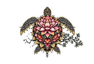 Turtle covered in lotus flowers tattoo idea