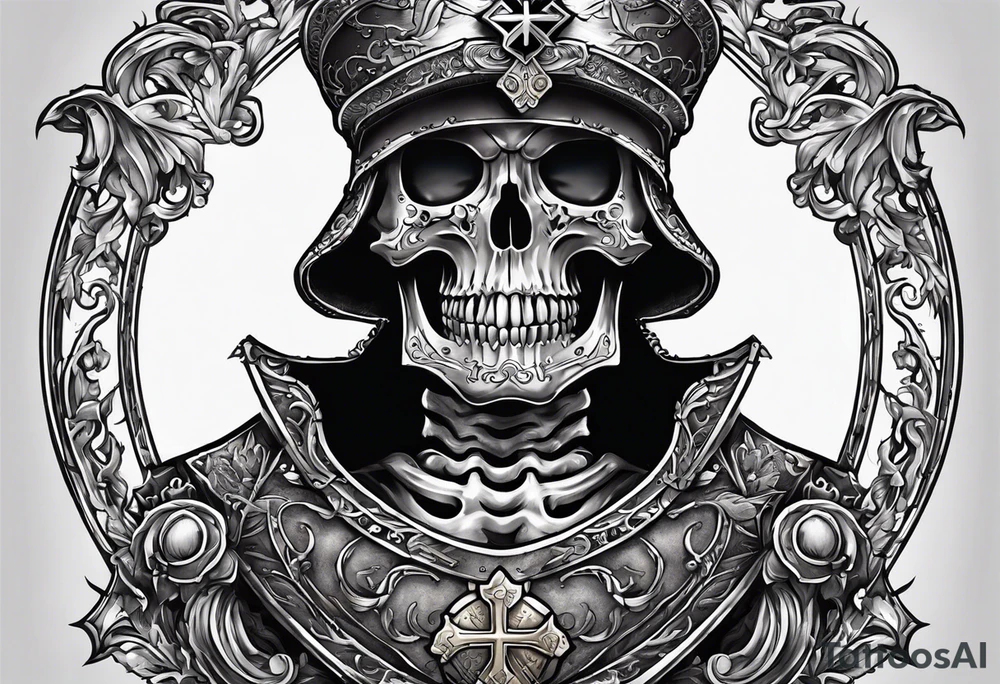 skeleton holding a shield with a cross on it tattoo idea