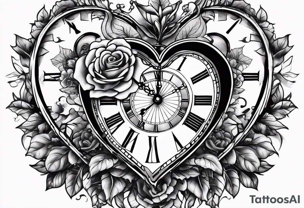 Heart with clock in middle hands on 8 and 5 tattoo idea