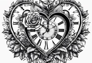 Heart with clock in middle hands on 8 and 5 tattoo idea