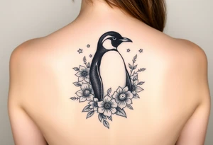 Penguin with stars and flowers black ink
Matching w someone tattoo idea