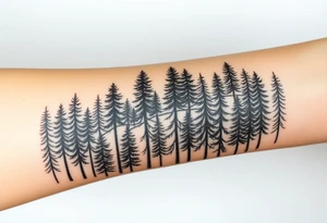 Densely wooded area full of tall pine trees tattoo idea