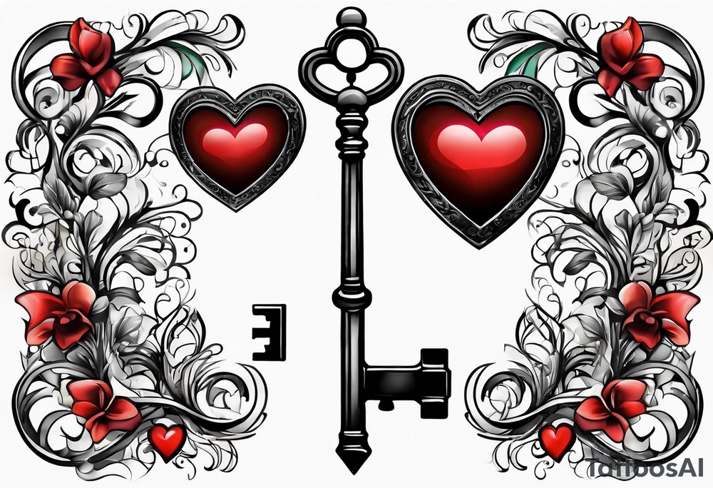 Heart shaped antique key tattoo idea