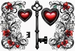 Heart shaped antique key tattoo idea