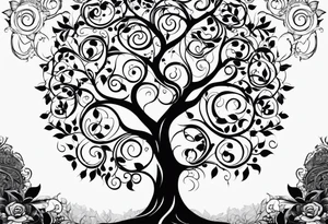 fine line vines, tree, minor geometric aspects. Utilize some negative space. tattoo idea