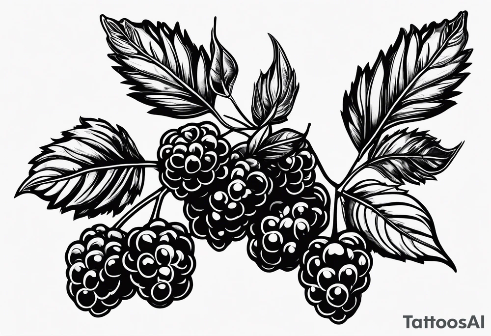 a long raspberry branch that focuses on line work. symbolizes making jam tattoo idea