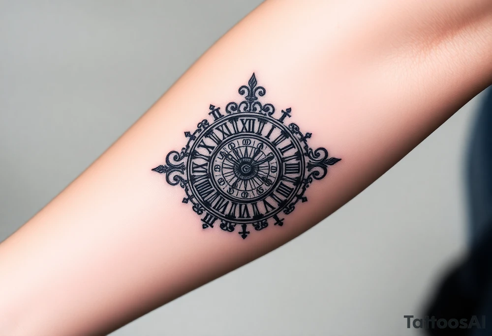 vintage roman numerals within ornate clockwork mechanism tattoo idea
