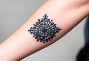 vintage roman numerals within ornate clockwork mechanism tattoo idea